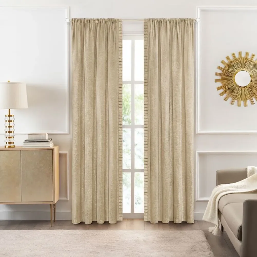 Achim Home Furnishing Bordeaux Tan Solid Pleated Window Curtain Panels : 52